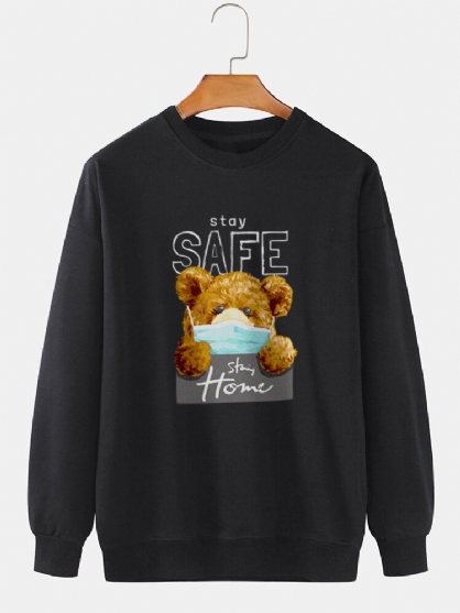 Sudaderas Con Capucha De Algodón 100% Estampadas Con Letras De Oso De Dibujos Animados Para Hombre