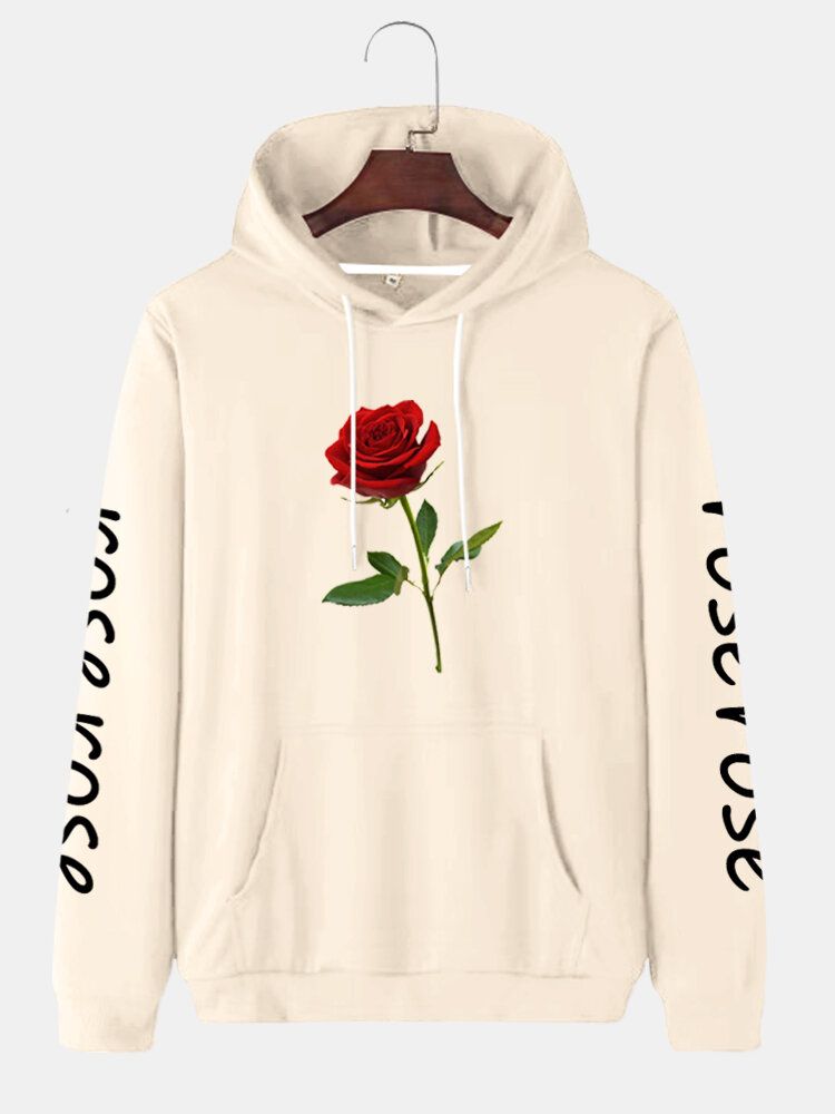 Sudaderas Con Capucha De Algodón Con Cordón Y Estampado De Letras Rosas Para Hombre