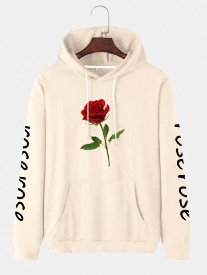 Sudaderas Con Capucha De Algodón Con Cordón Y Estampado De Letras Rosas Para Hombre