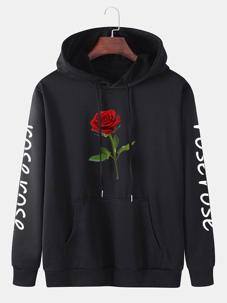 Sudaderas Con Capucha De Algodón Con Cordón Y Estampado De Letras Rosas Para Hombre