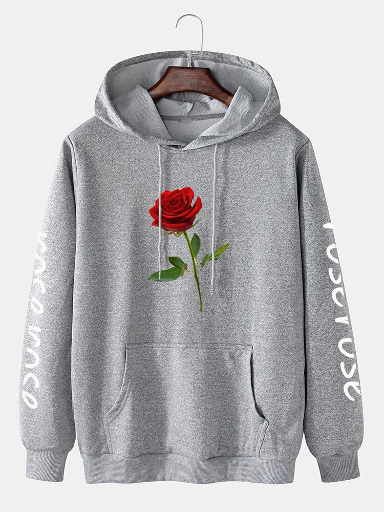 Sudaderas Con Capucha De Algodón Con Cordón Y Estampado De Letras Rosas Para Hombre