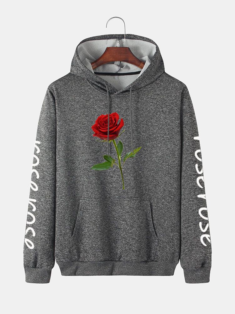 Sudaderas Con Capucha De Algodón Con Cordón Y Estampado De Letras Rosas Para Hombre