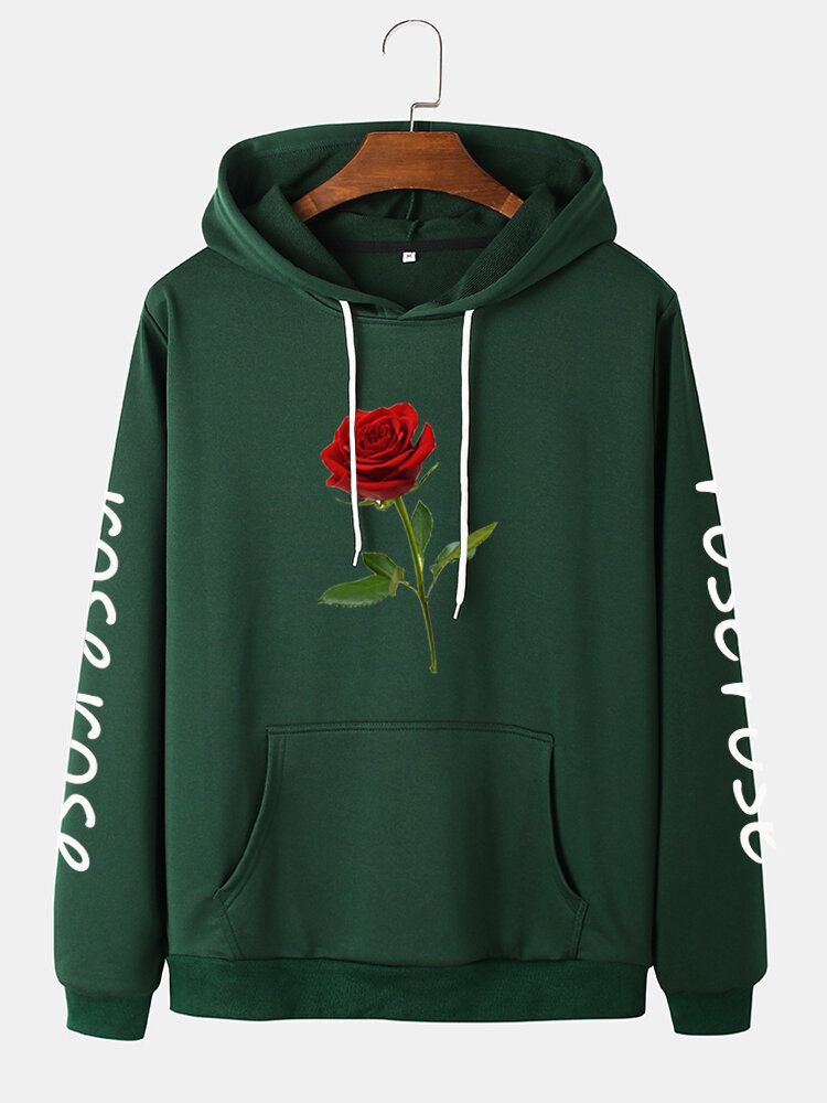 Sudaderas Con Capucha De Algodón Con Cordón Y Estampado De Letras Rosas Para Hombre