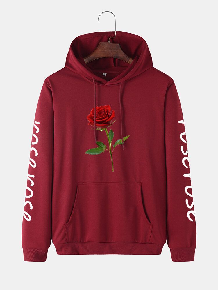 Sudaderas Con Capucha De Algodón Con Cordón Y Estampado De Letras Rosas Para Hombre