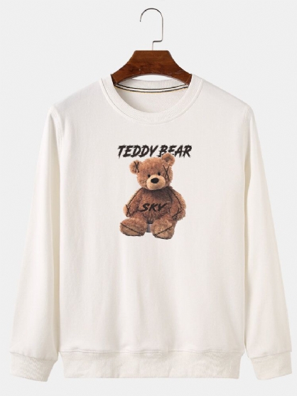 Sudaderas Con Capucha De Algodón Con Cuello Redondo Y Estampado De Letras De Oso De Peluche De Dibujos Animados Para Hombre