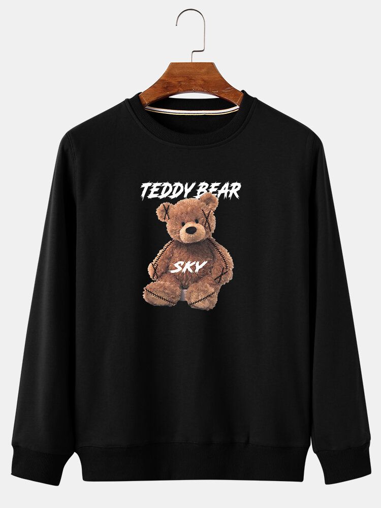 Sudaderas Con Capucha De Algodón Con Cuello Redondo Y Estampado De Letras De Oso De Peluche De Dibujos Animados Para Hombre