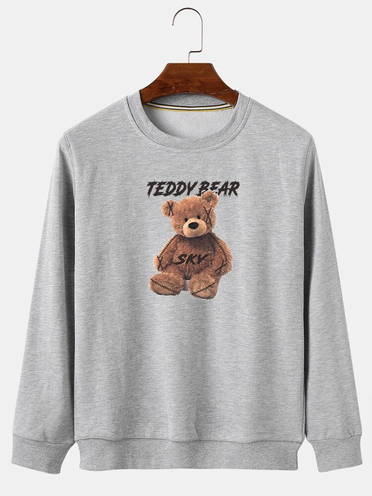 Sudaderas Con Capucha De Algodón Con Cuello Redondo Y Estampado De Letras De Oso De Peluche De Dibujos Animados Para Hombre