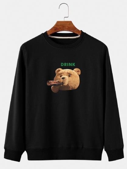 Sudaderas Con Capucha De Algodón Con Cuello Redondo Y Estampado De Oso De Dibujos Animados Para Hombre