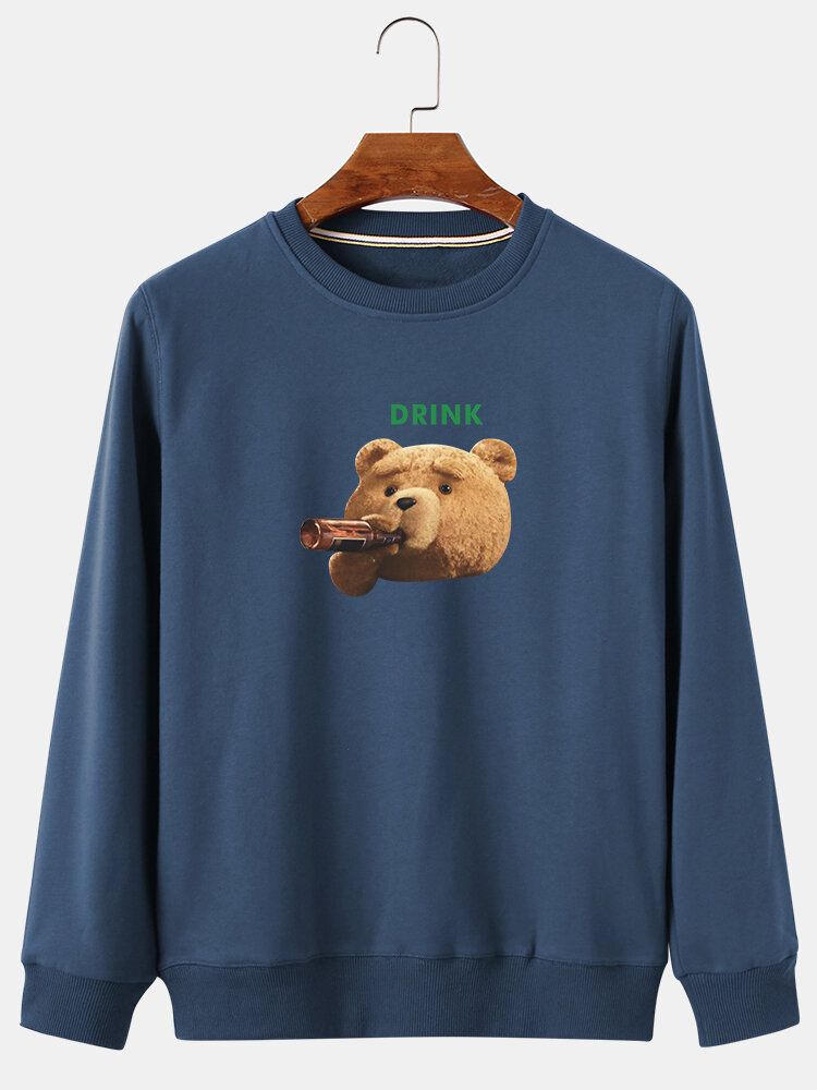 Sudaderas Con Capucha De Algodón Con Cuello Redondo Y Estampado De Oso De Dibujos Animados Para Hombre