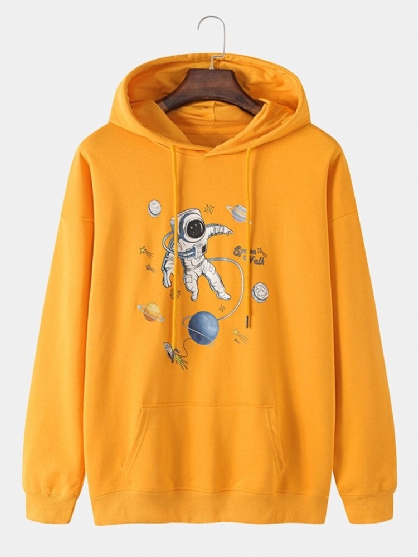 Sudaderas Con Capucha De Algodón Con Estampado De Astronauta Planet Para Hombre Y Bolsillo De Canguro