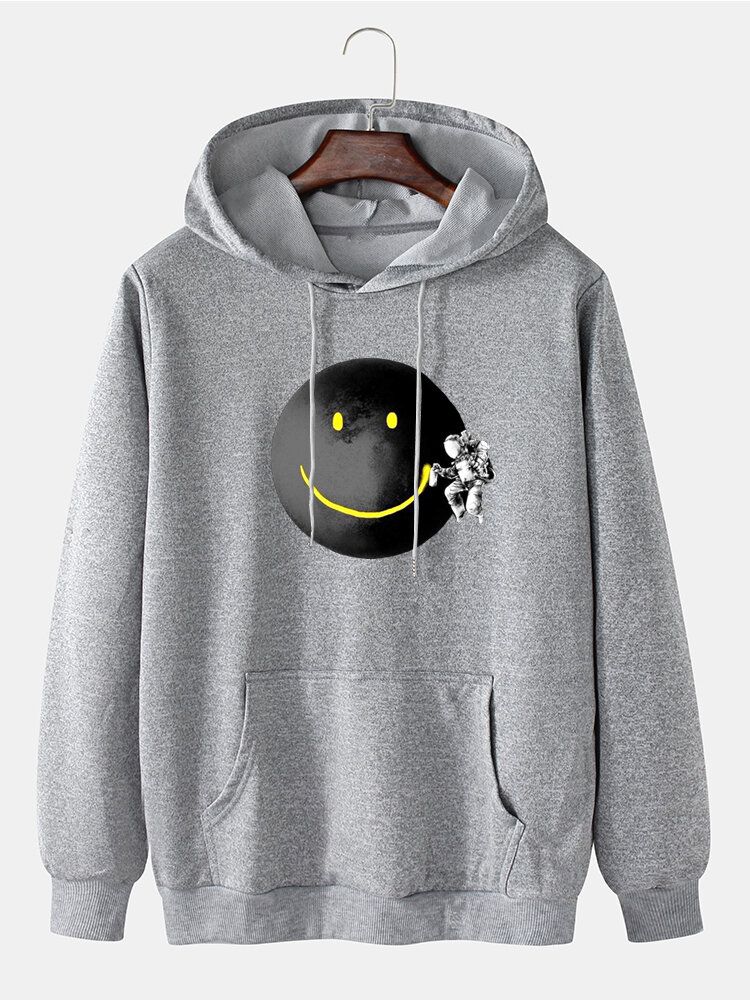 Sudaderas Con Capucha De Algodón Con Estampado De Astronauta Y Luna De Sonrisa Para Hombre