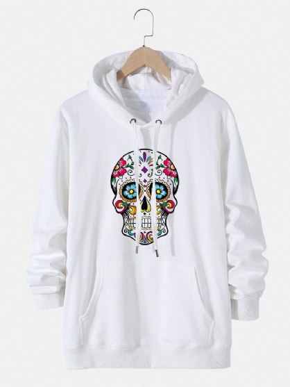 Sudaderas Con Capucha De Algodón Con Estampado Floral Y Calavera Para Hombre Con Bolsillo