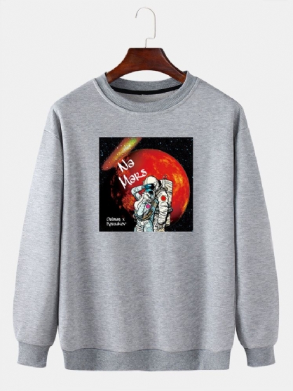 Sudaderas Con Capucha De Algodón Con Estampado Gráfico De Letras De Astronauta Para Hombre