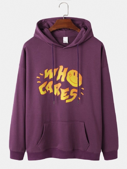 Sudaderas Con Capucha De Algodón Con Estampado De Letras Y Sonrisas De Dibujos Animados Para Hombre