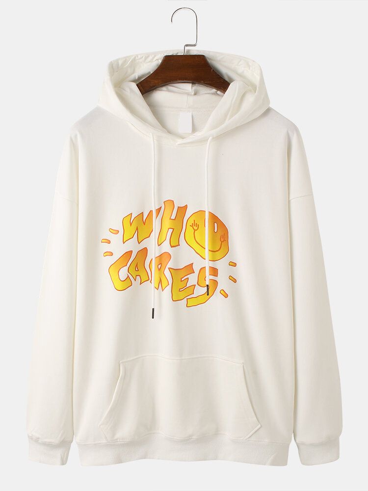 Sudaderas Con Capucha De Algodón Con Estampado De Letras Y Sonrisas De Dibujos Animados Para Hombre