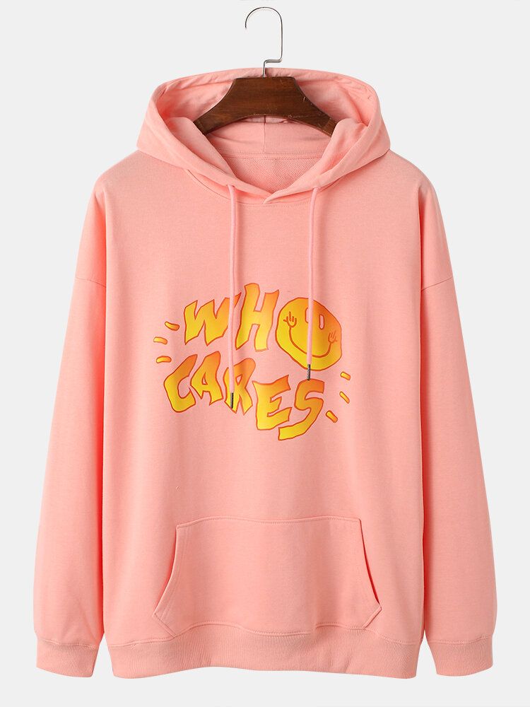 Sudaderas Con Capucha De Algodón Con Estampado De Letras Y Sonrisas De Dibujos Animados Para Hombre