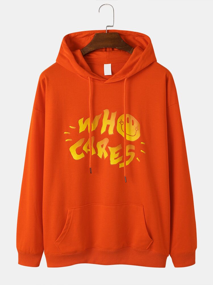 Sudaderas Con Capucha De Algodón Con Estampado De Letras Y Sonrisas De Dibujos Animados Para Hombre