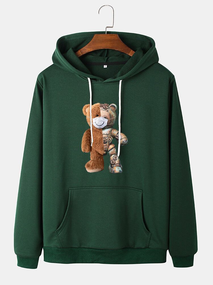 Sudaderas Con Capucha De Algodón Con Estampado De Oso De Dibujos Animados Para Hombre Con Bolsillo