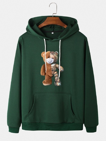 Sudaderas Con Capucha De Algodón Con Estampado De Oso De Dibujos Animados Para Hombre Con Bolsillo