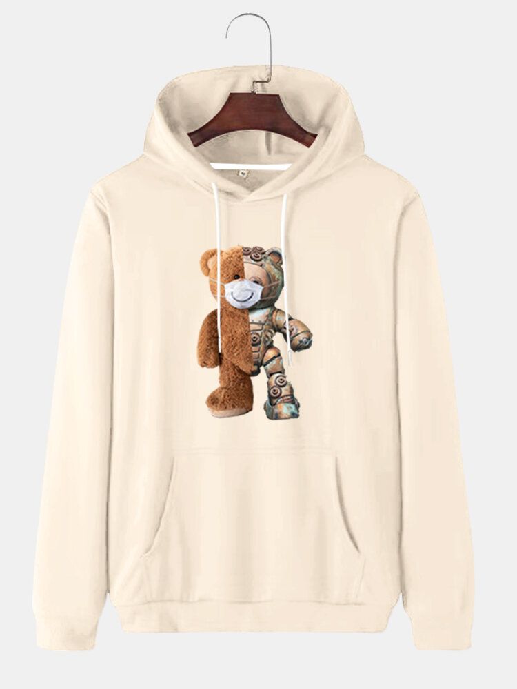 Sudaderas Con Capucha De Algodón Con Estampado De Oso De Dibujos Animados Para Hombre Con Bolsillo