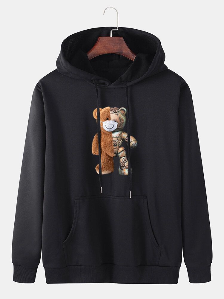 Sudaderas Con Capucha De Algodón Con Estampado De Oso De Dibujos Animados Para Hombre Con Bolsillo