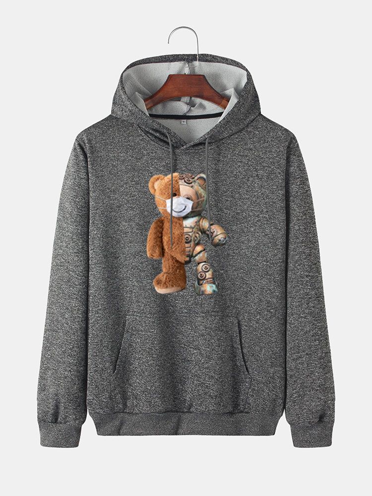 Sudaderas Con Capucha De Algodón Con Estampado De Oso De Dibujos Animados Para Hombre Con Bolsillo