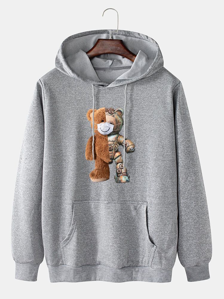 Sudaderas Con Capucha De Algodón Con Estampado De Oso De Dibujos Animados Para Hombre Con Bolsillo