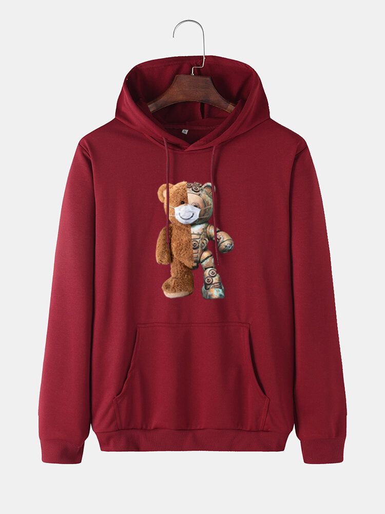 Sudaderas Con Capucha De Algodón Con Estampado De Oso De Dibujos Animados Para Hombre Con Bolsillo