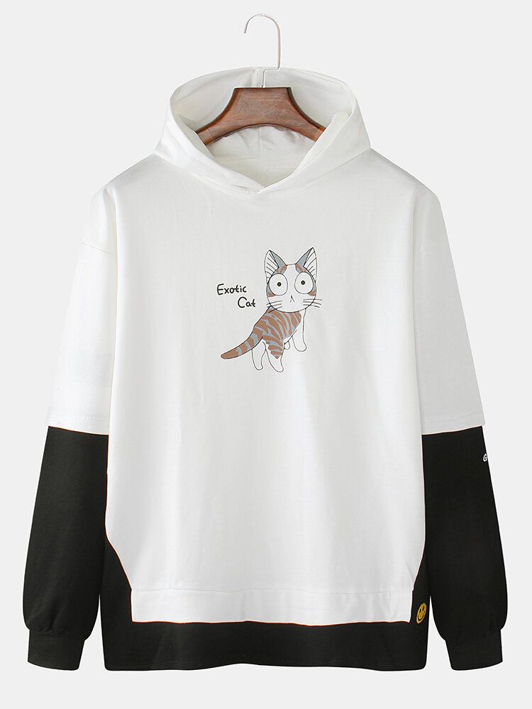 Sudaderas Con Capucha De Algodón De Manga Larga Con Estampado De Gato De Dibujos Animados Lindo Para Hombre