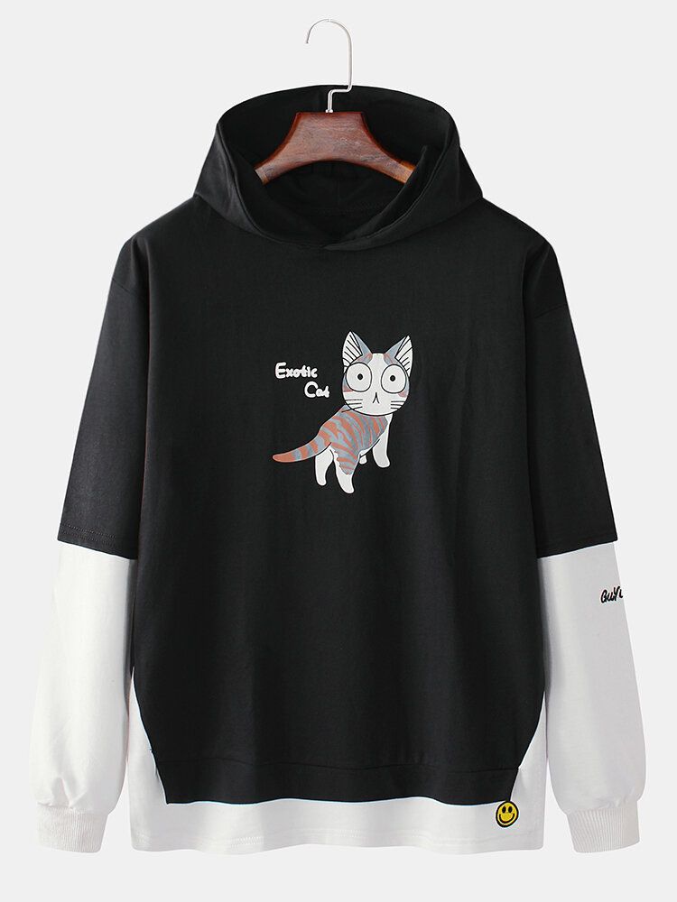 Sudaderas Con Capucha De Algodón De Manga Larga Con Estampado De Gato De Dibujos Animados Lindo Para Hombre