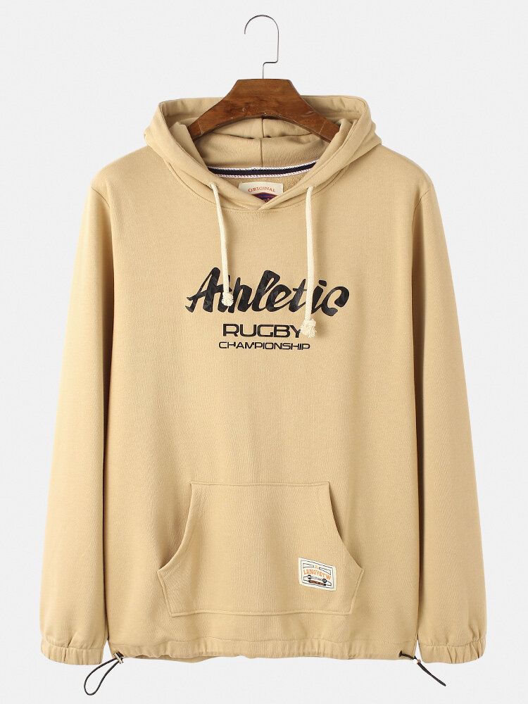 Sudaderas Con Capucha De Algodón De Manga Larga Simples Con Bolsillo De Canguro Con Estampado De Letras Para Hombre