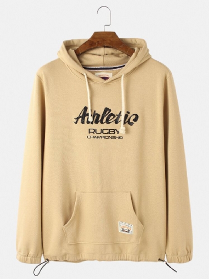 Sudaderas Con Capucha De Algodón De Manga Larga Simples Con Bolsillo De Canguro Con Estampado De Letras Para Hombre