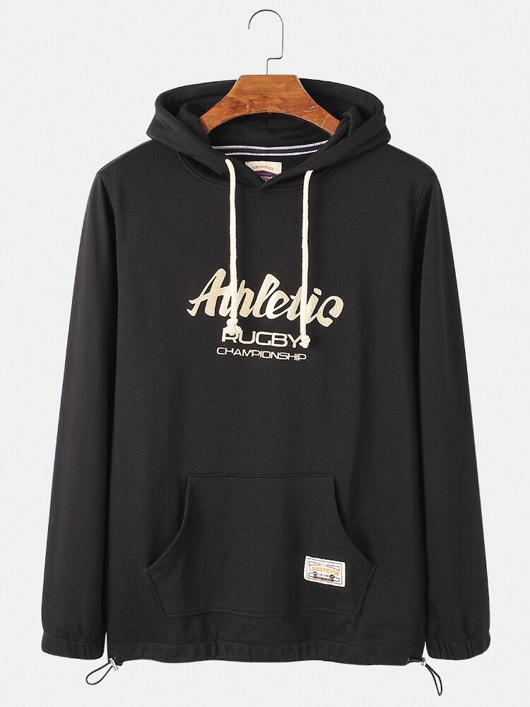 Sudaderas Con Capucha De Algodón De Manga Larga Simples Con Bolsillo De Canguro Con Estampado De Letras Para Hombre