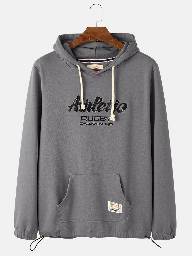 Sudaderas Con Capucha De Algodón De Manga Larga Simples Con Bolsillo De Canguro Con Estampado De Letras Para Hombre