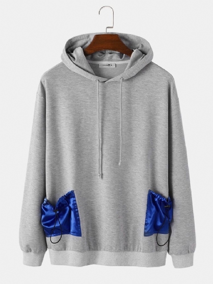 Sudaderas Con Capucha De Arriba Con Cordón Informal De Doble Bolsillo En Contraste Para Hombre