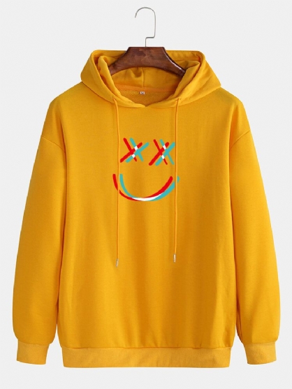 Sudaderas Con Capucha De Arriba Con Cordón Y Hombros Caídos Con Estampado De Cara De Sonrisa Brillante Para Hombre