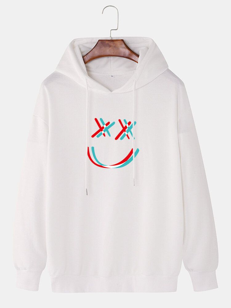 Sudaderas Con Capucha De Arriba Con Cordón Y Hombros Caídos Con Estampado De Cara De Sonrisa Brillante Para Hombre