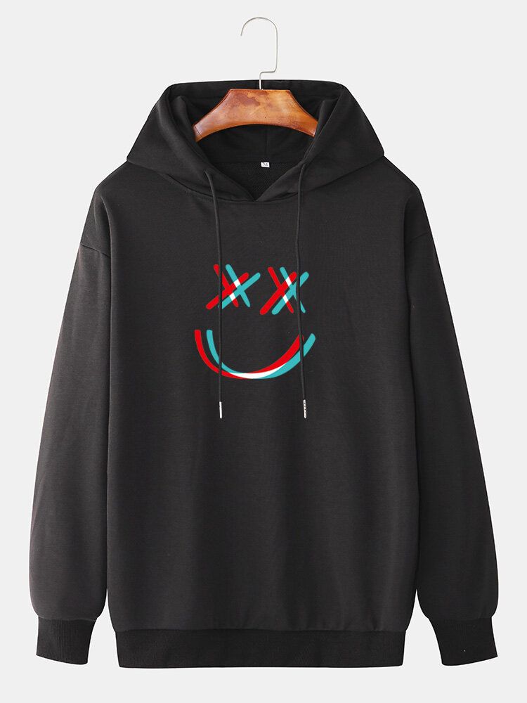 Sudaderas Con Capucha De Arriba Con Cordón Y Hombros Caídos Con Estampado De Cara De Sonrisa Brillante Para Hombre