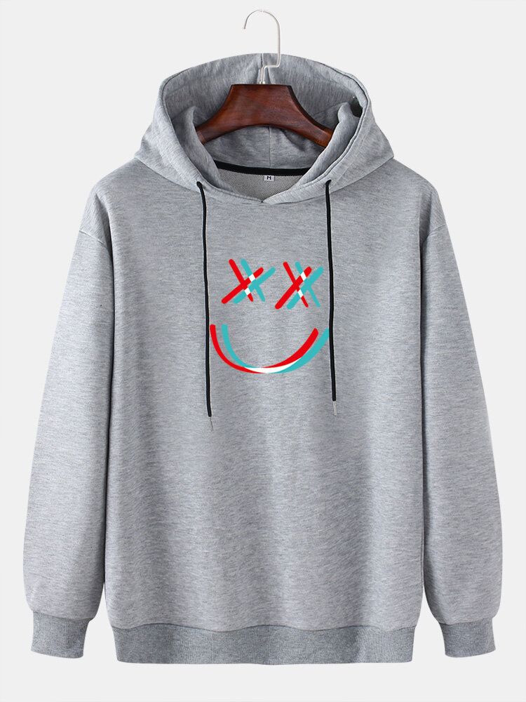 Sudaderas Con Capucha De Arriba Con Cordón Y Hombros Caídos Con Estampado De Cara De Sonrisa Brillante Para Hombre