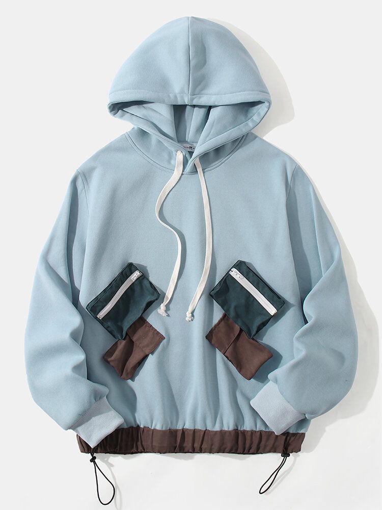 Sudaderas Con Capucha Azules Casuales Con Dobladillo Con Cordón Y Múltiples Bolsillos Para Hombre