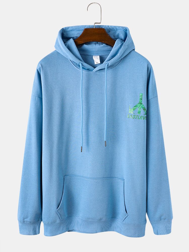 Sudaderas Con Capucha Azules Con Hombros Caídos De Manga Larga Con Estampado De Letras De Plantas Para Hombre