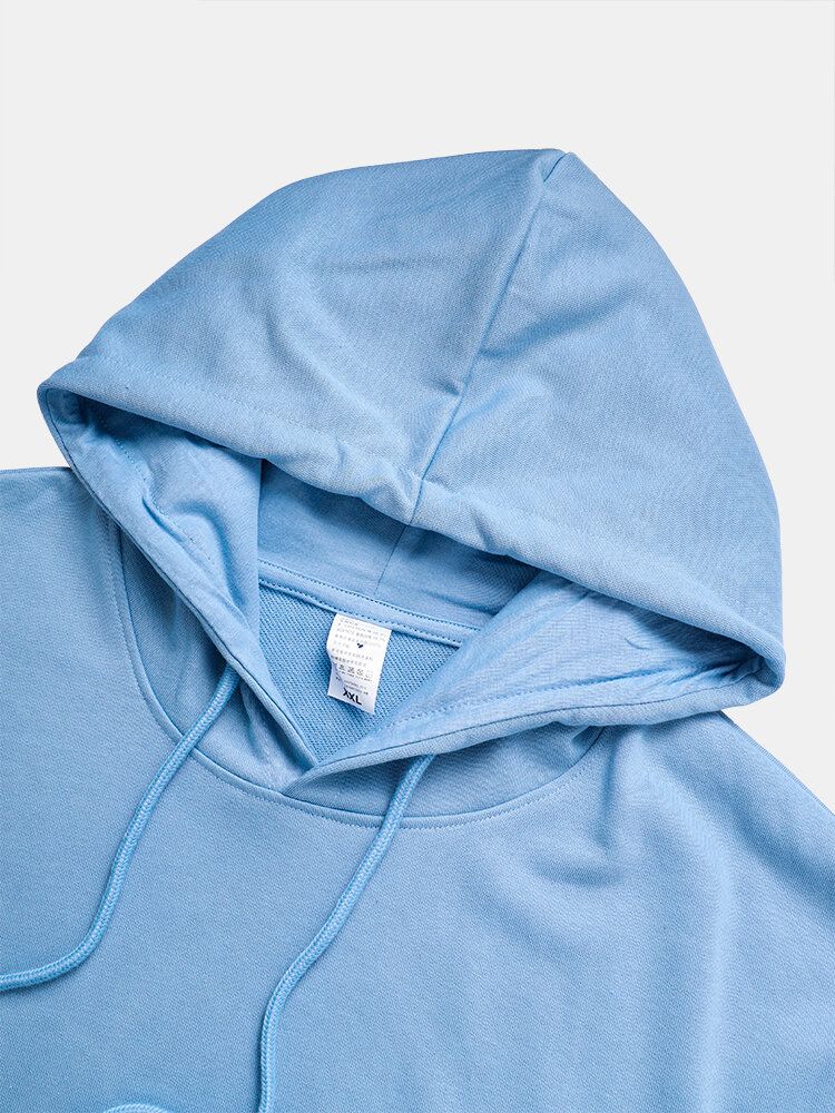 Sudaderas Con Capucha Azules Con Hombros Caídos De Manga Larga Con Estampado De Letras De Plantas Para Hombre