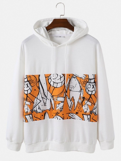 Sudaderas Con Capucha Blancas Informales Patchowork Con Estampado Divertido De Graffiti Para Hombre