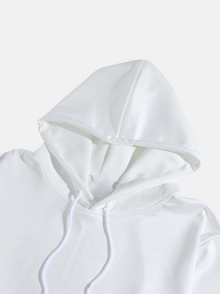 Sudaderas Con Capucha Blancas De Manga Larga Con Bolsillo Con Estampado De Grúa De Estilo Étnico Para Hombre