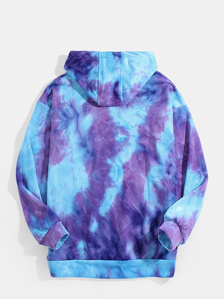 Sudaderas Con Capucha De Bolsillo Con Bolsillos Informales Con Hombros Caídos Con Estampado Tie Dye Para Hombre