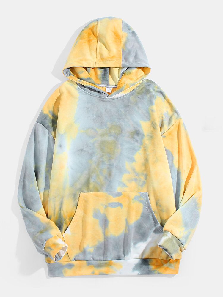 Sudaderas Con Capucha De Bolsillo Con Bolsillos Informales Con Hombros Caídos Con Estampado Tie Dye Para Hombre