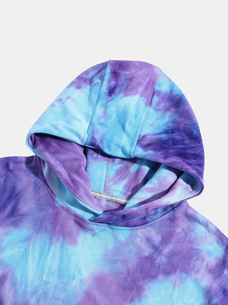 Sudaderas Con Capucha De Bolsillo Con Bolsillos Informales Con Hombros Caídos Con Estampado Tie Dye Para Hombre