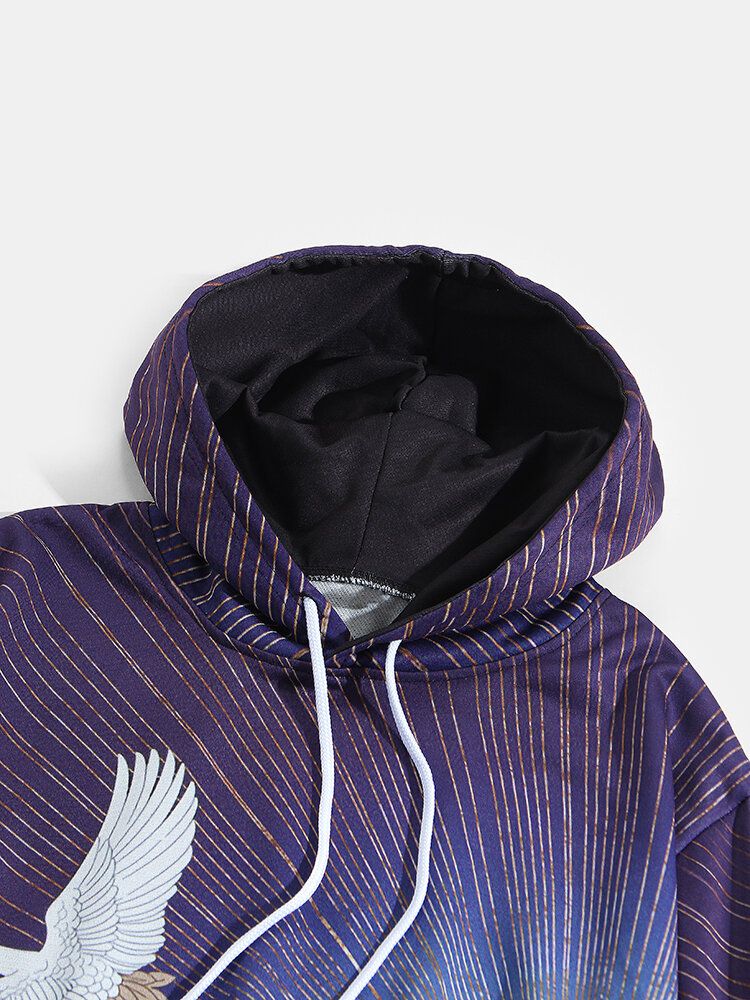 Sudaderas Con Capucha De Bolsillo De Canguro Con Estampado De Paisaje De Estilo Étnico Ukiyoe Para Hombre