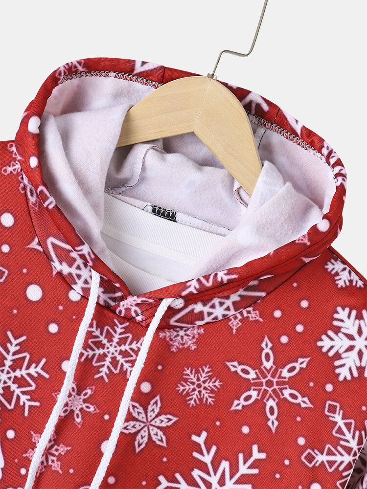 Sudaderas Con Capucha De Bolsillo De Canguro Informal Con Estampado De Copo De Nieve Y Letras Navideñas Para Hombre