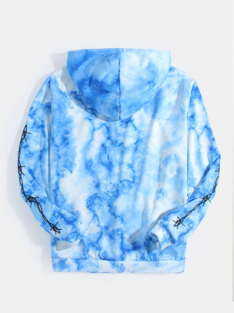 Sudaderas Con Capucha De Bolsillo De Canguro De Manga Larga Con Estampado De Mariposas Azules Para Hombre